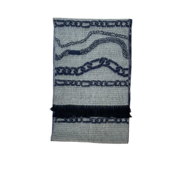 Serentia Cashmere‎ Feel Scarf Wrap Chain Link Blue Knit Reversible Oblong 12x70 - Picture 3 of 3